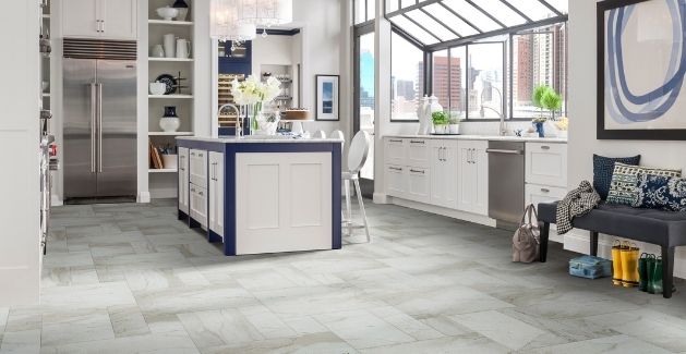 ceramic tile that looks like natural stone in a trendy urban kitchen